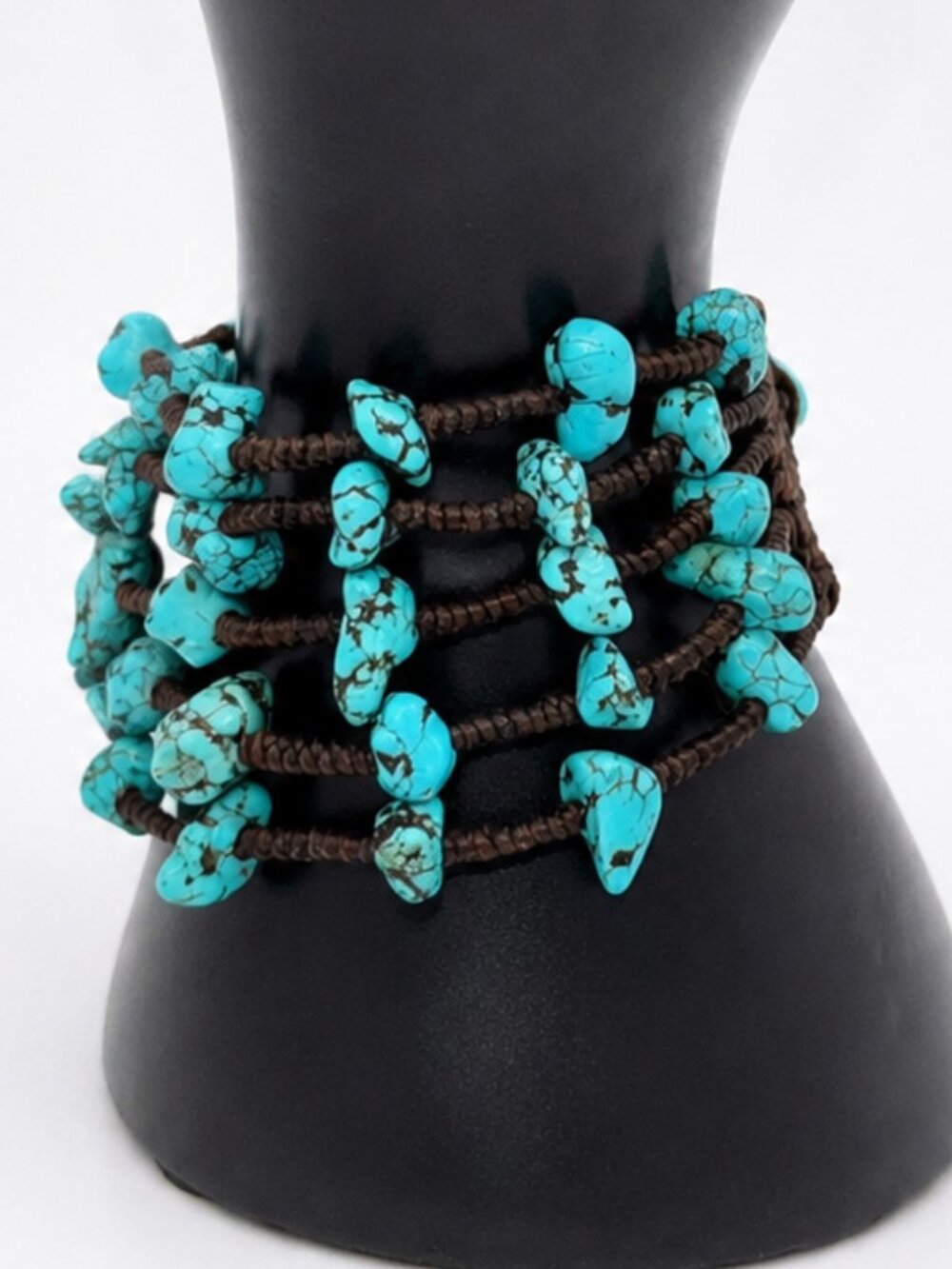 Boho Turquoise Stone Multi-Strand Wrap Bracelet | Western Statement Cuff